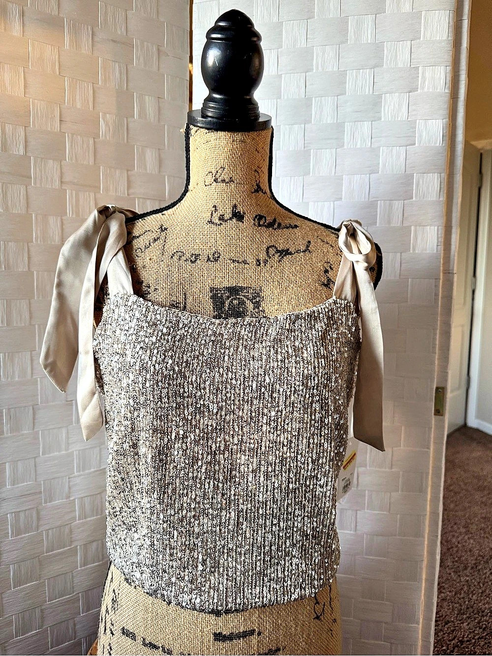 SO Sequin Tie-Shoulder Camisole in Silver
